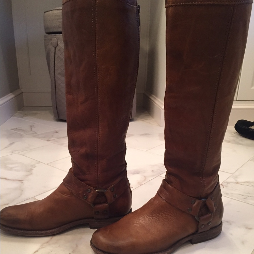 Frye Phillip Harness Tall Boot Cognac Sz 7