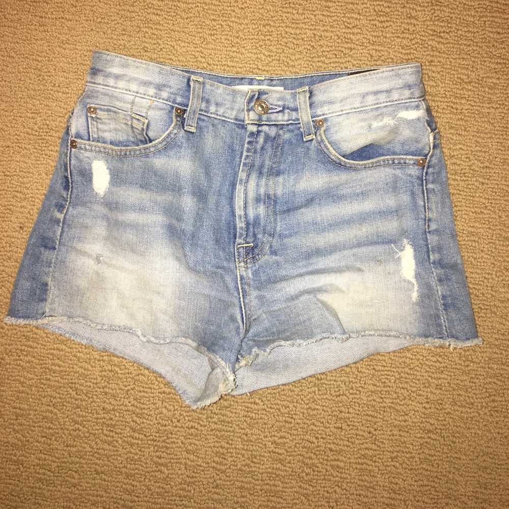 blue high waisted 7 brand jean shorts