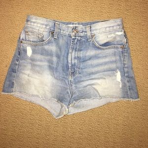 blue high waisted 7 brand jean shorts