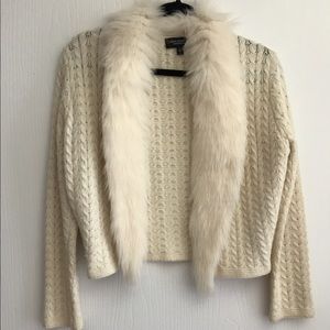 Carmen Marc Valvo Cream Fur-Trim Sweater