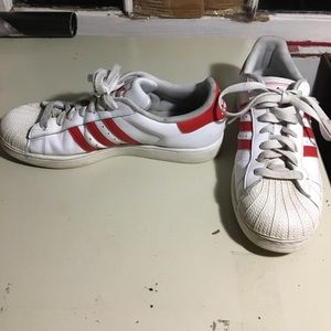 White Adidas Superstars Men Size 11 Red