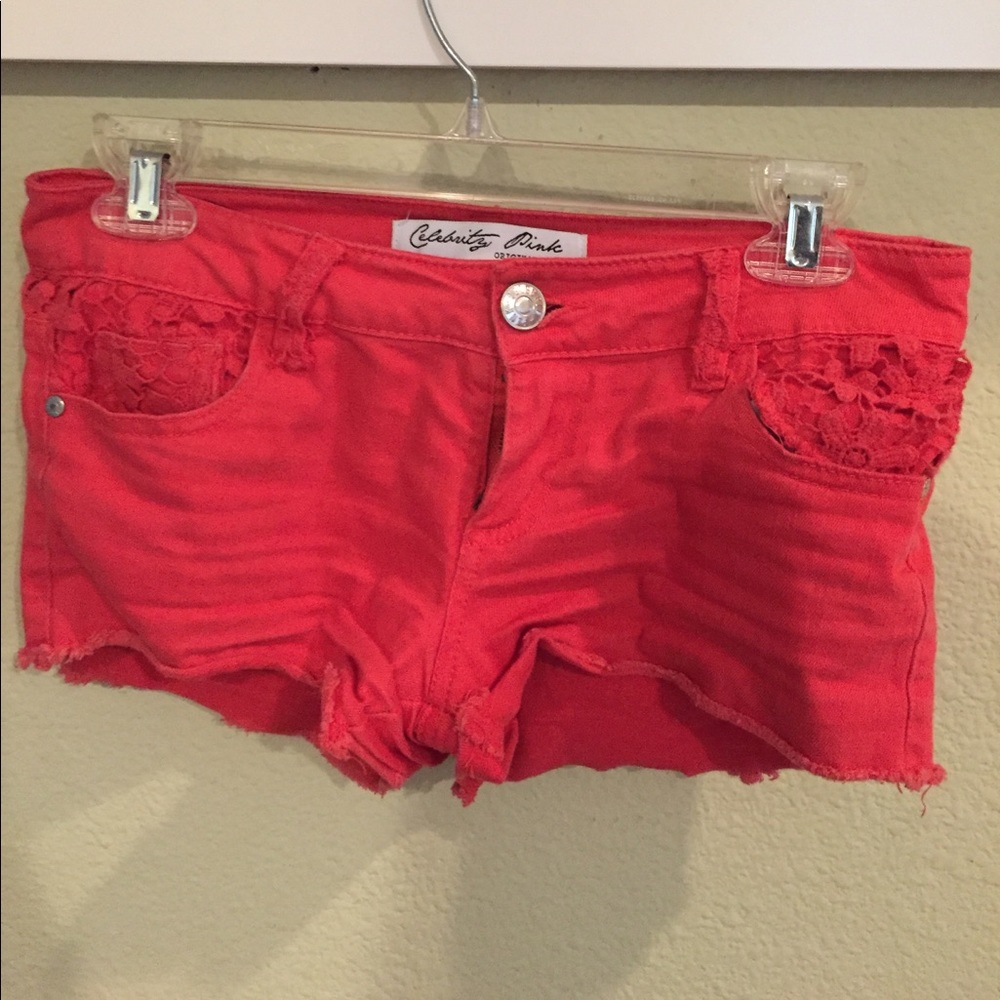 Red Shorts with Lace Detailing