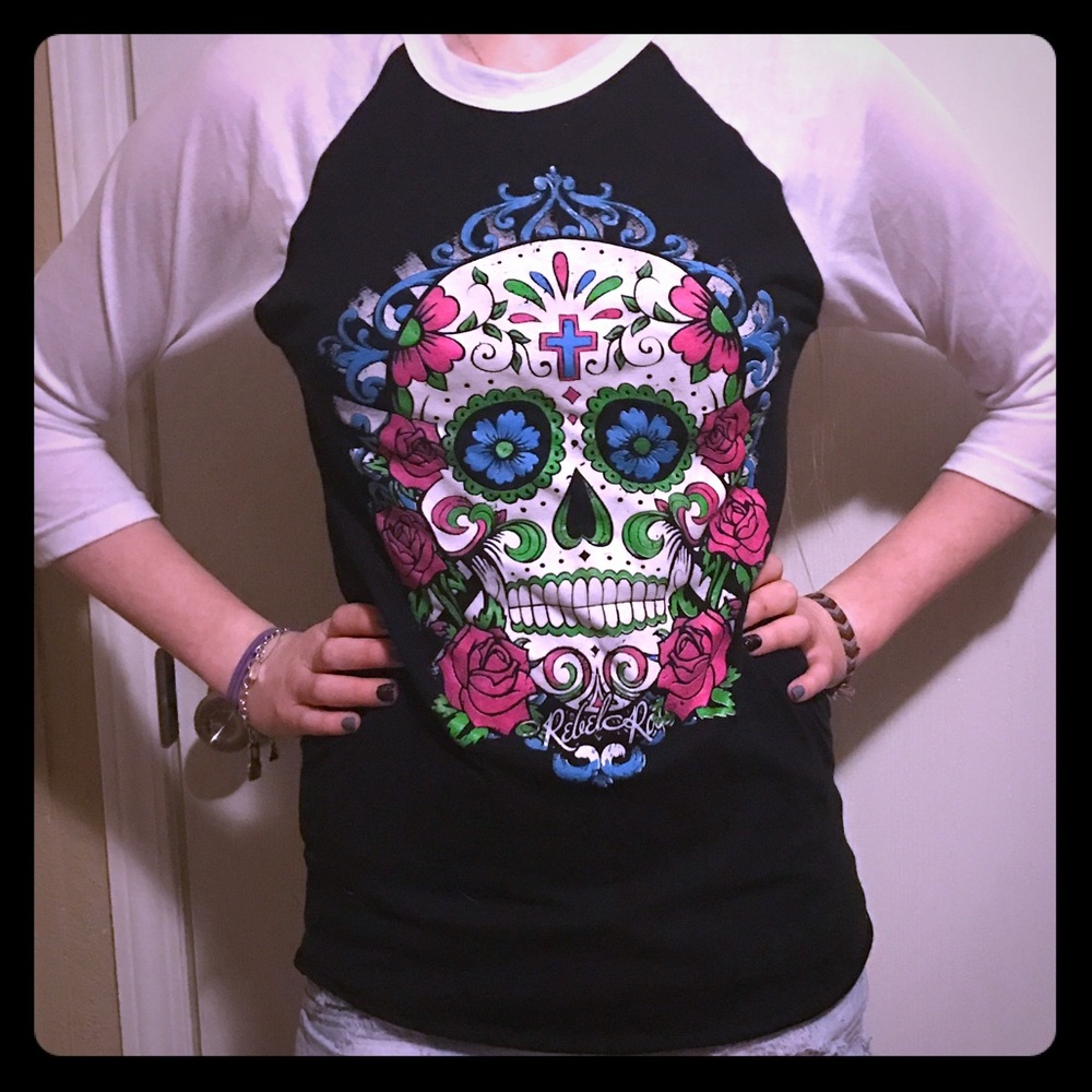 Sugar skull baseball tee