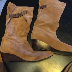 Tan suede wedge boots