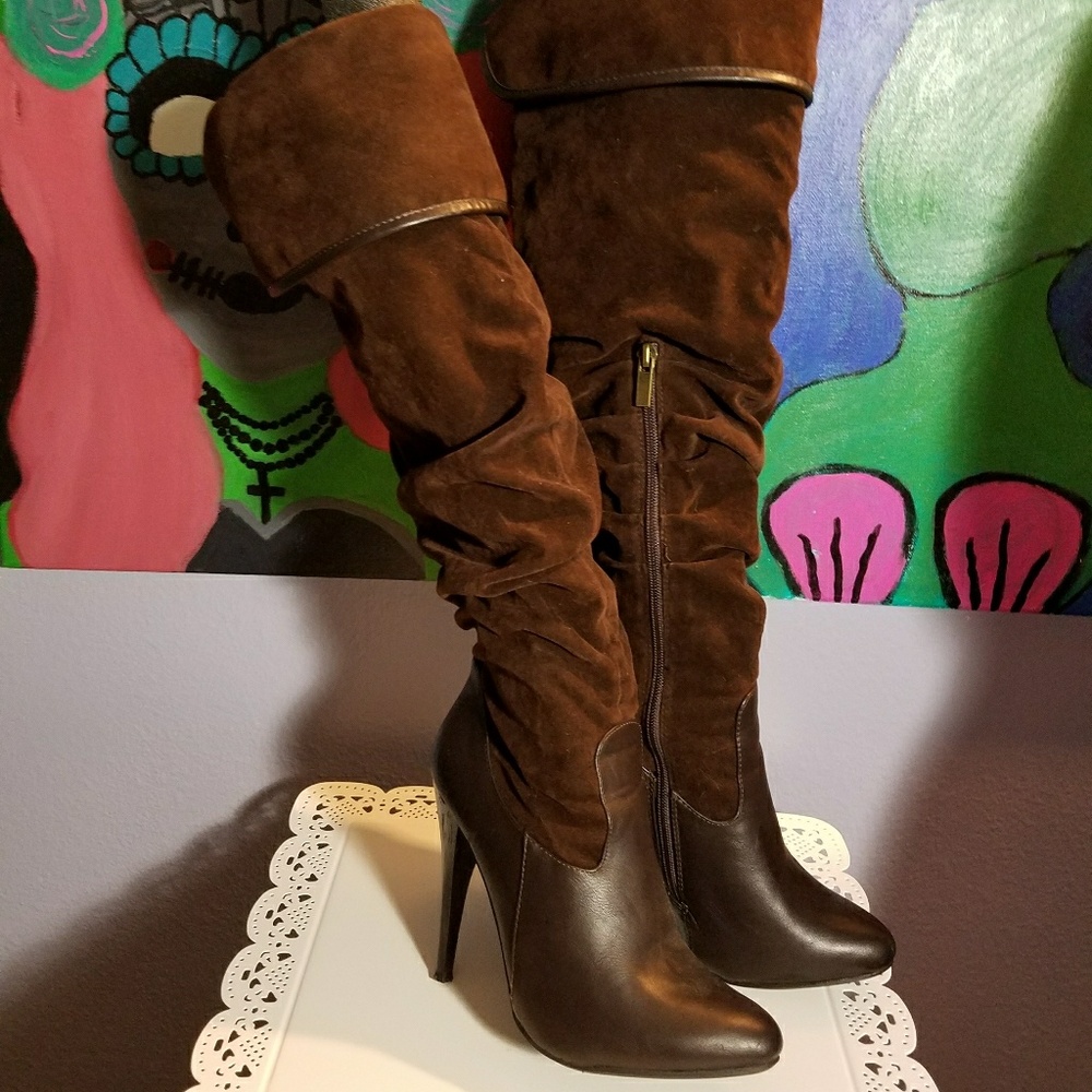 Brown velvet boots