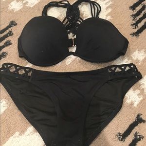 👙VS black crochet bathing suit bikini 34DD/L
