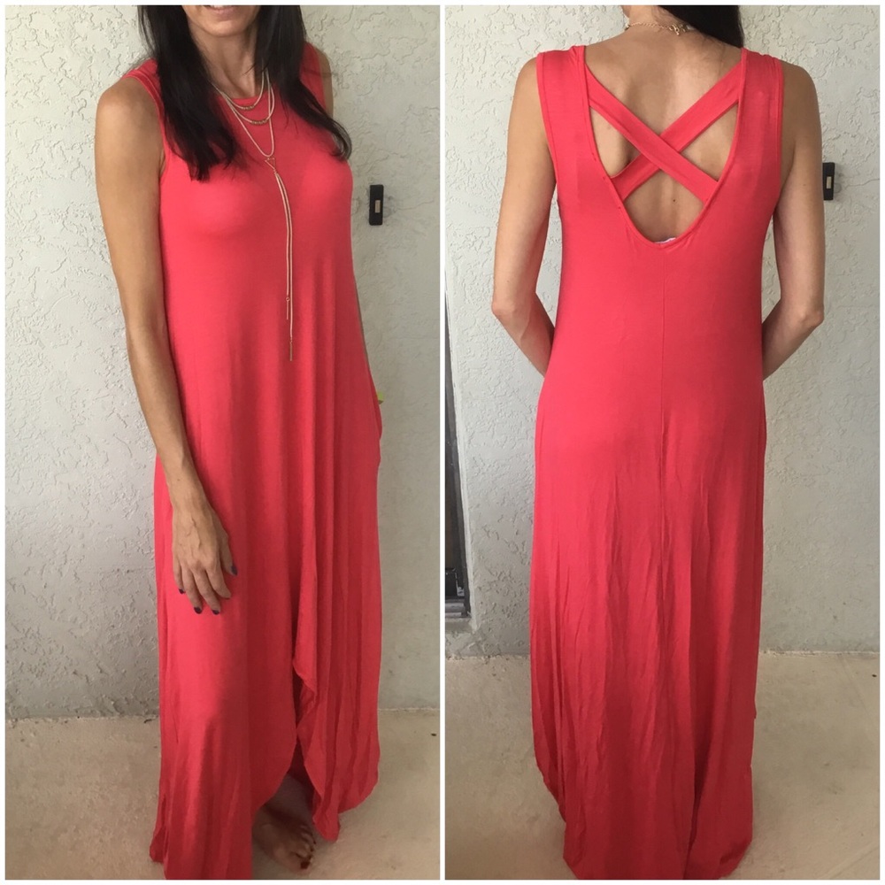 😢 Last 1! Coral Maxi Dress Medium - Picture 2 of 2