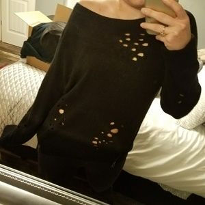 Express distressed side zip sweater