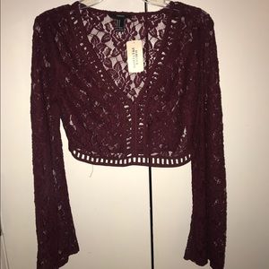 Dark red lace crop top (medium)