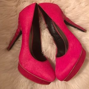 Pink pony hair platform Rachel Roy