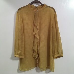 Sheer Yellow Ruffle Front Blouse