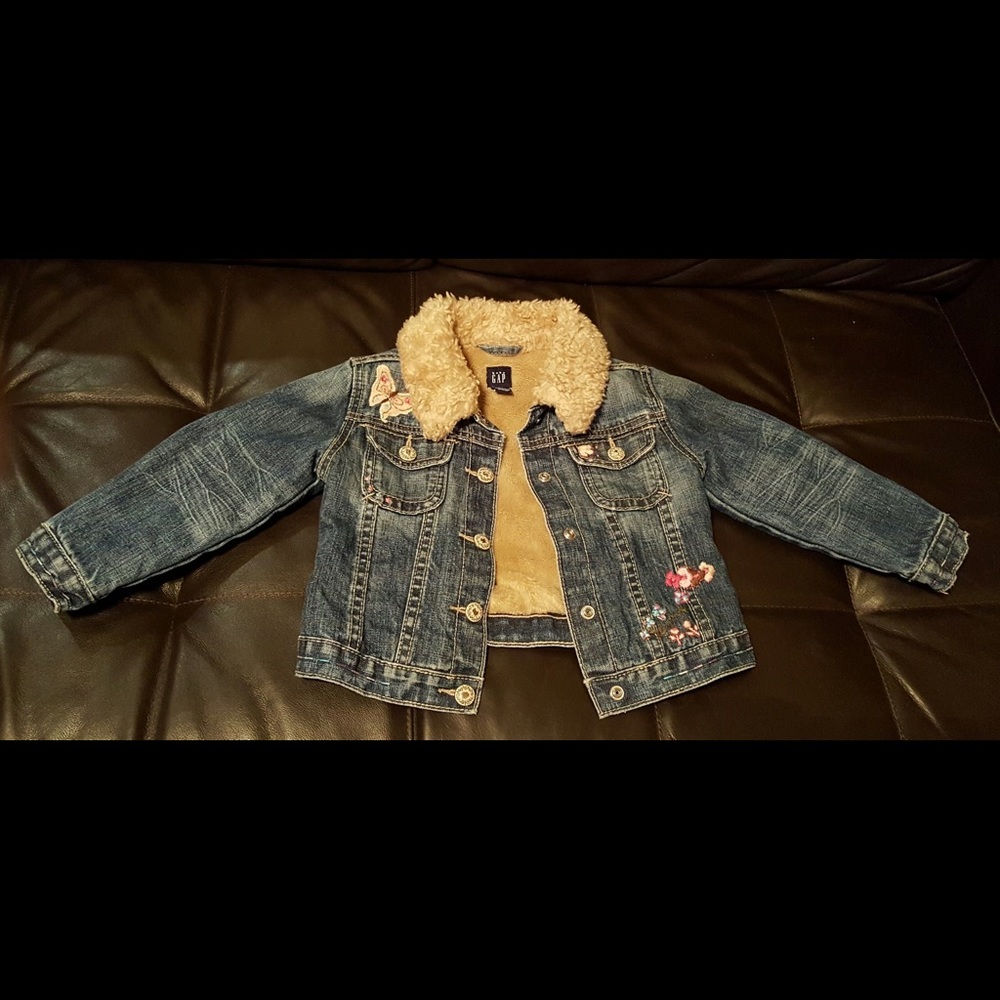 Baby Gap Faux Fur Lined Embroidered Denim Jacket 4