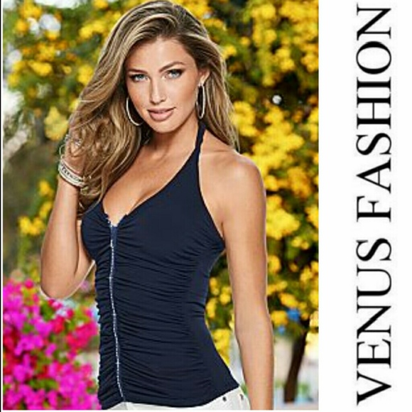 50 off Venus Tops 🔥FLASH SALE🔥NWOT Rhinestone Zip Up Halter Top💎