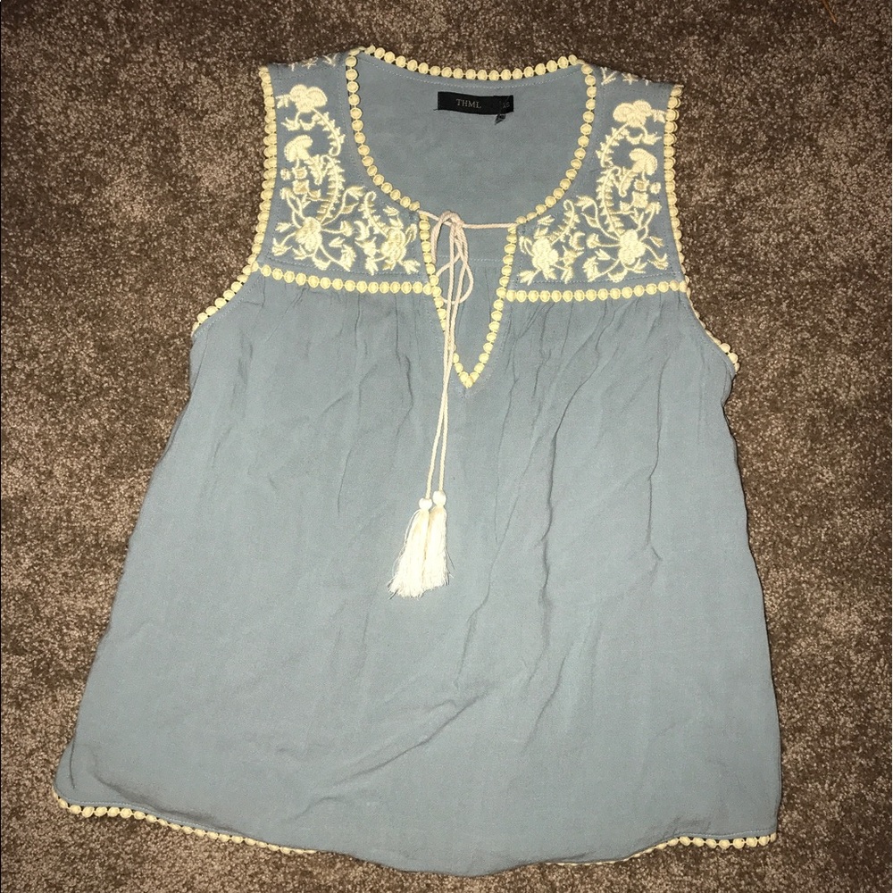 Blue embroidered top
