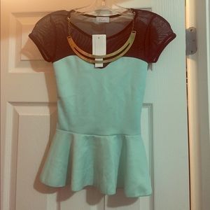 NWT Mint and black Peplum shirt!