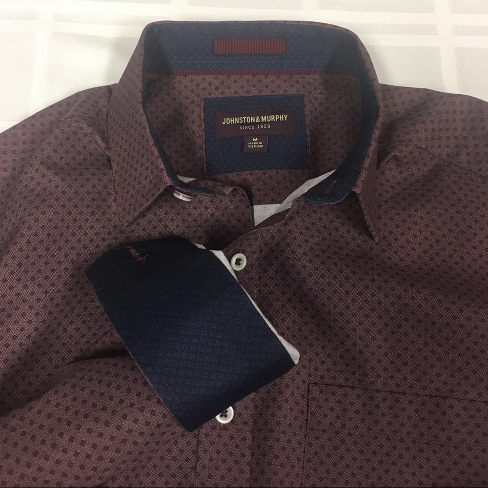 Johnston Murphy Dress Shirt Contrast Cuff M Men