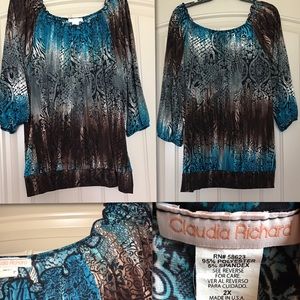 Claudia Richards Brown, Blue & Black Blouse Sz 2X