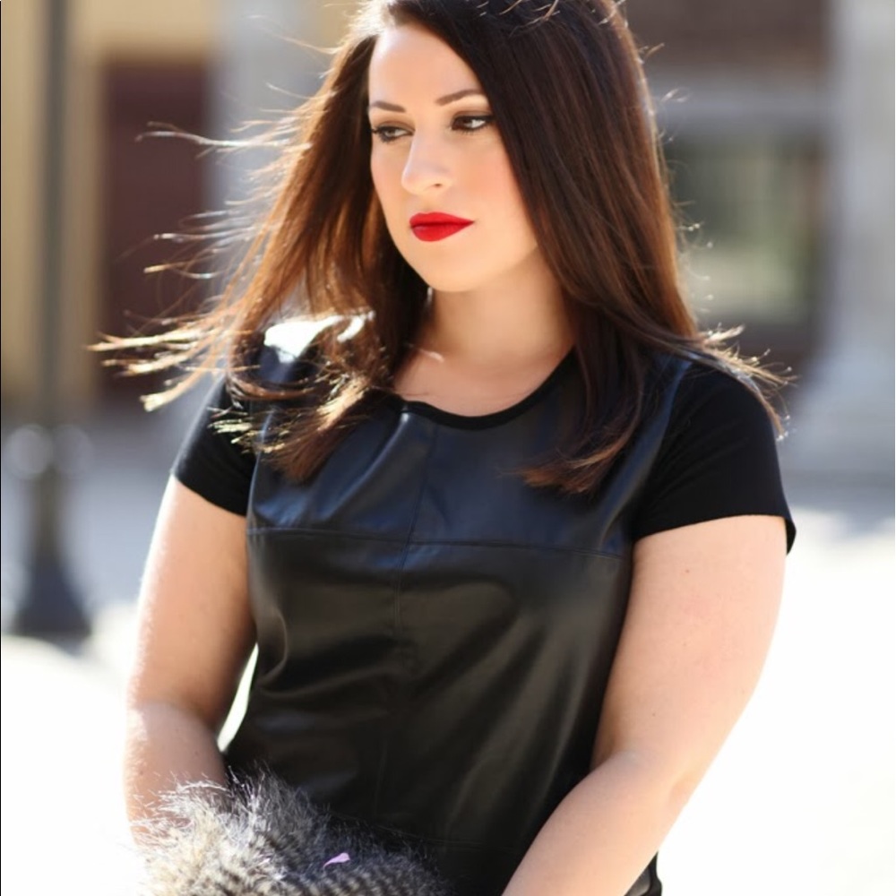 Vince Camuto Faux Leather Front Tee