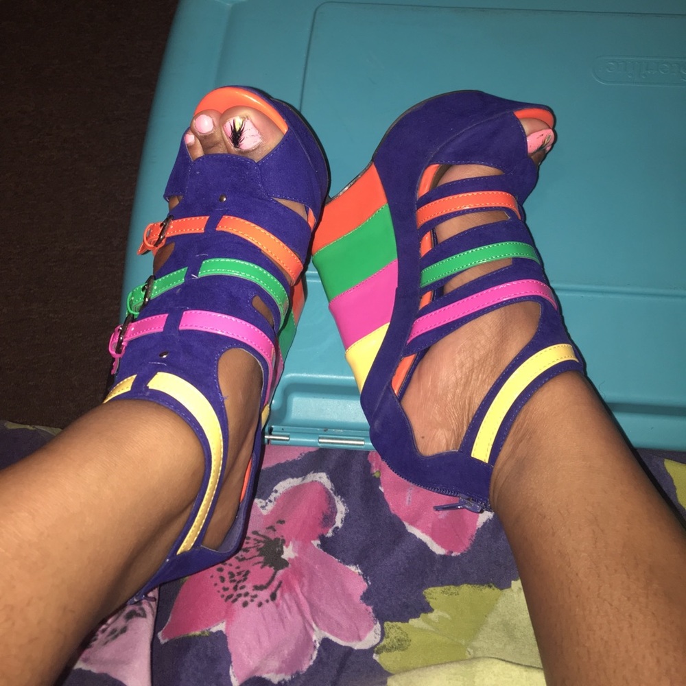 Rainbow Blue Multicolored Wedged Heels
