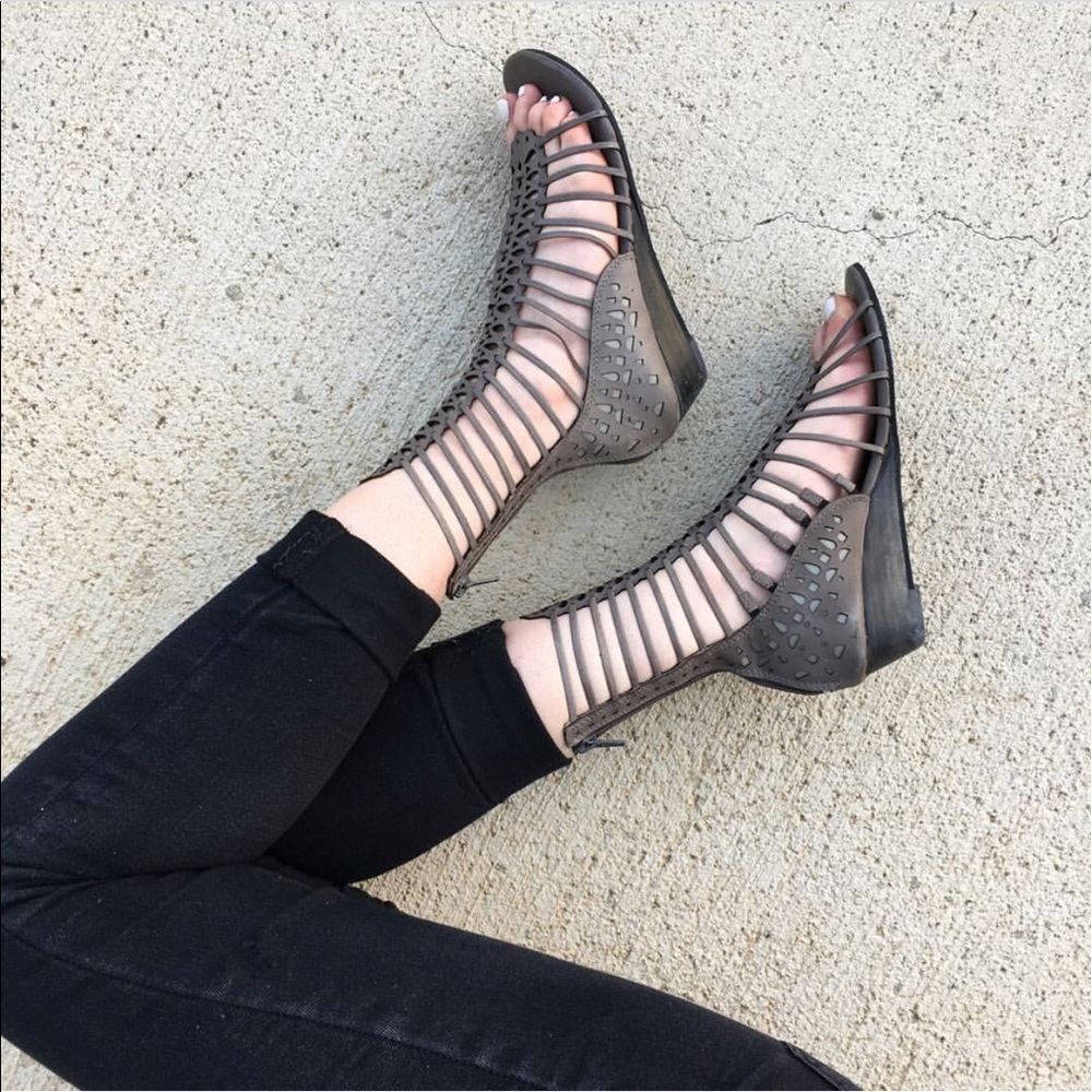 Gray Rebel Wedge Gladiator Tall Sandals - Picture 6 of 8