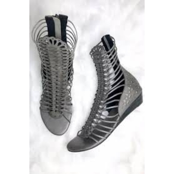 Gray Rebel Wedge Gladiator Tall Sandals - Picture 5 of 8