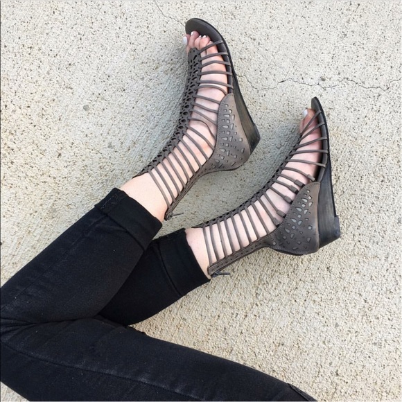 Gray Rebel Wedge Gladiator Tall Sandals - Picture 6 of 8