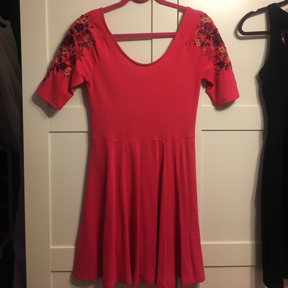 Free People pink dress with embroidered sleeves