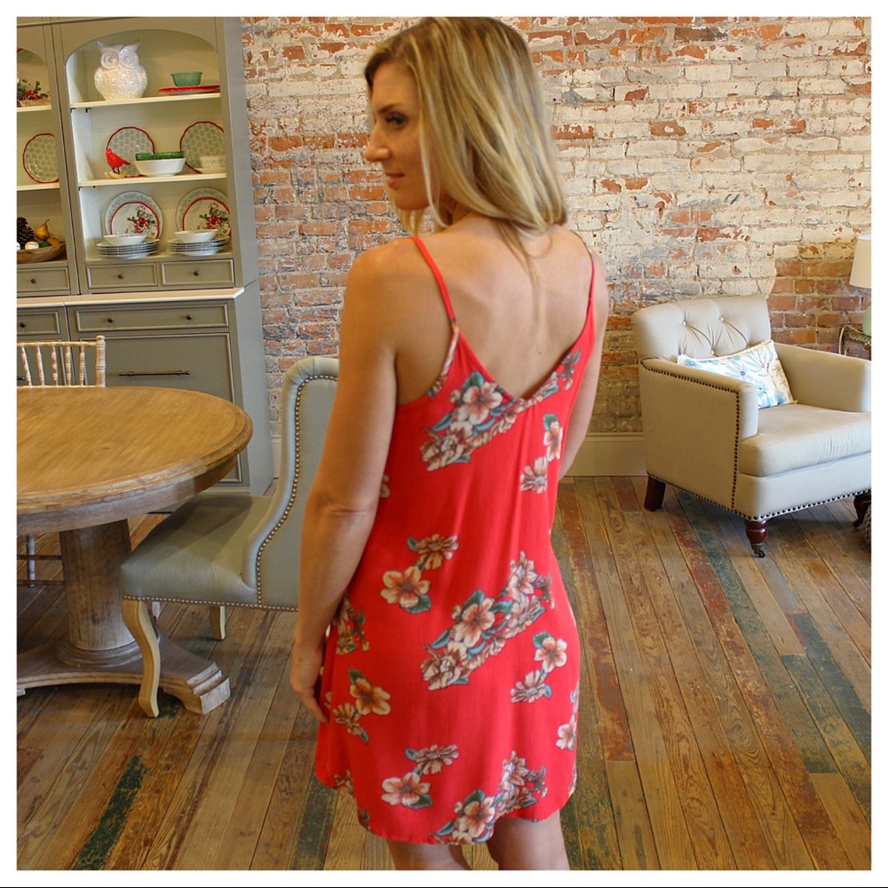 Coral floral print ruffle sun dress - Picture 2 of 2