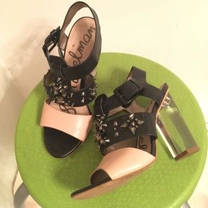 Sam Edelman Nude Black Studded Lucite Heels