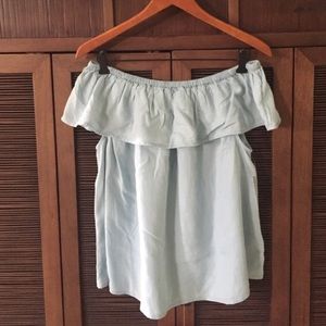 Pale Blue Off-the-Shoulder Blouse