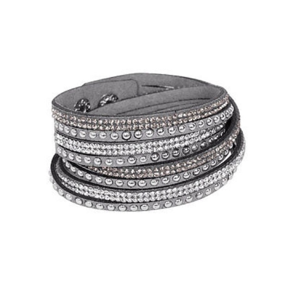 Crystals and Leather Wrap Adjustable Bracelet
