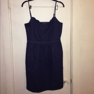 JCrew navy scalloped sweetheart dress w/pockets 6