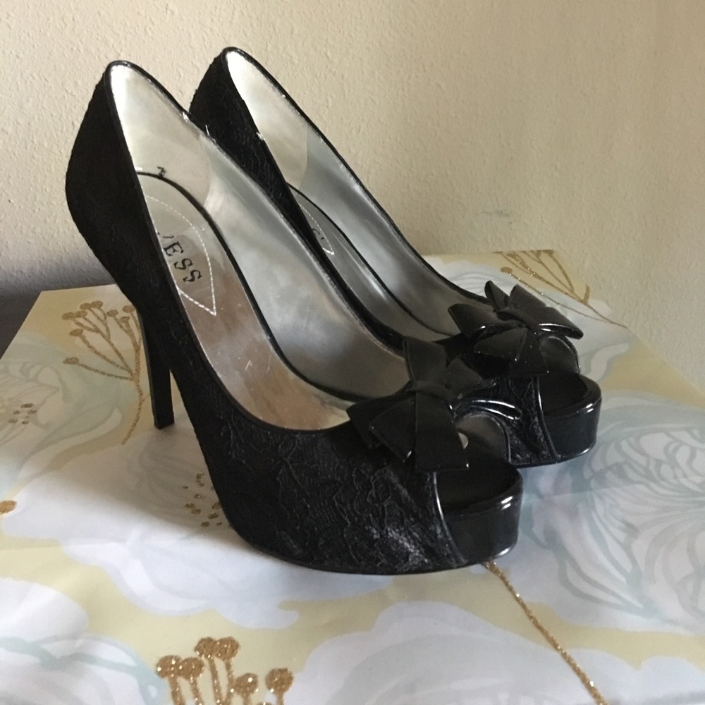 Lacey Guess Black Peek A Boo Heels