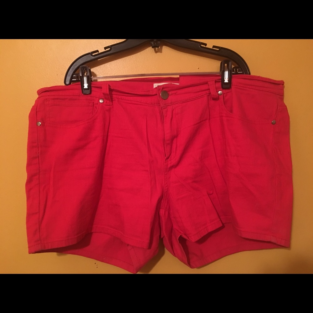 Red jean shorts