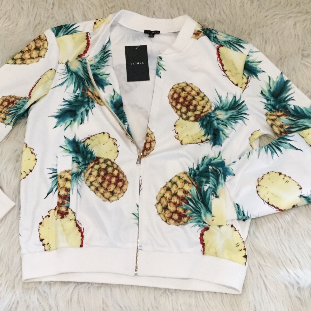 LAST ONE! Pineapple Bomber Jacket White - Picture 1 of 8
