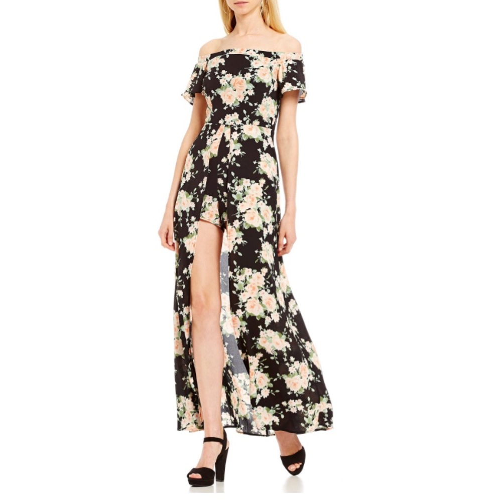 B. Darlin Off-the-shoulder Floral Maxi Romper