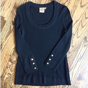 Black Tory Burch Ribbed Wool Boatneck Sweater