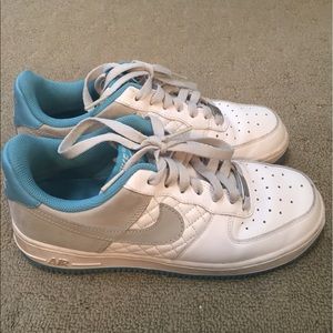 White grey and baby blue Nikes