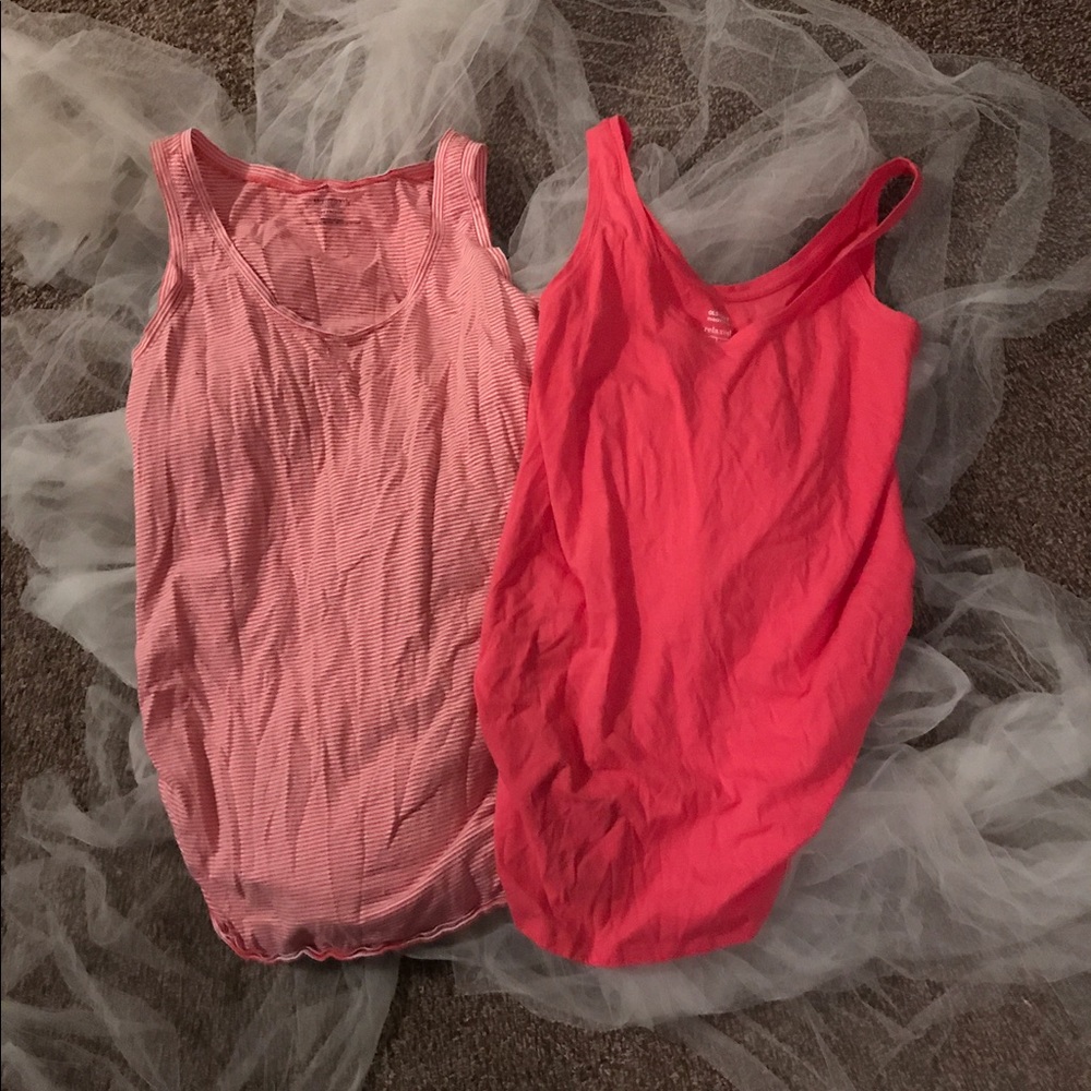 Two Maternity tank tops coral and striped medium m