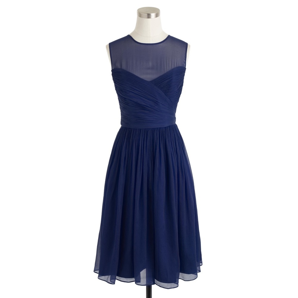 J. Crew Clara silk chiffon navy dress sz 2