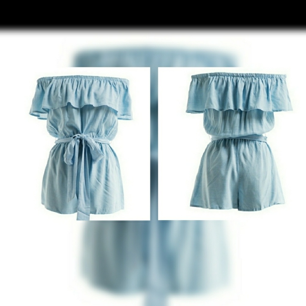 Chambray Off the Shoulder Romper