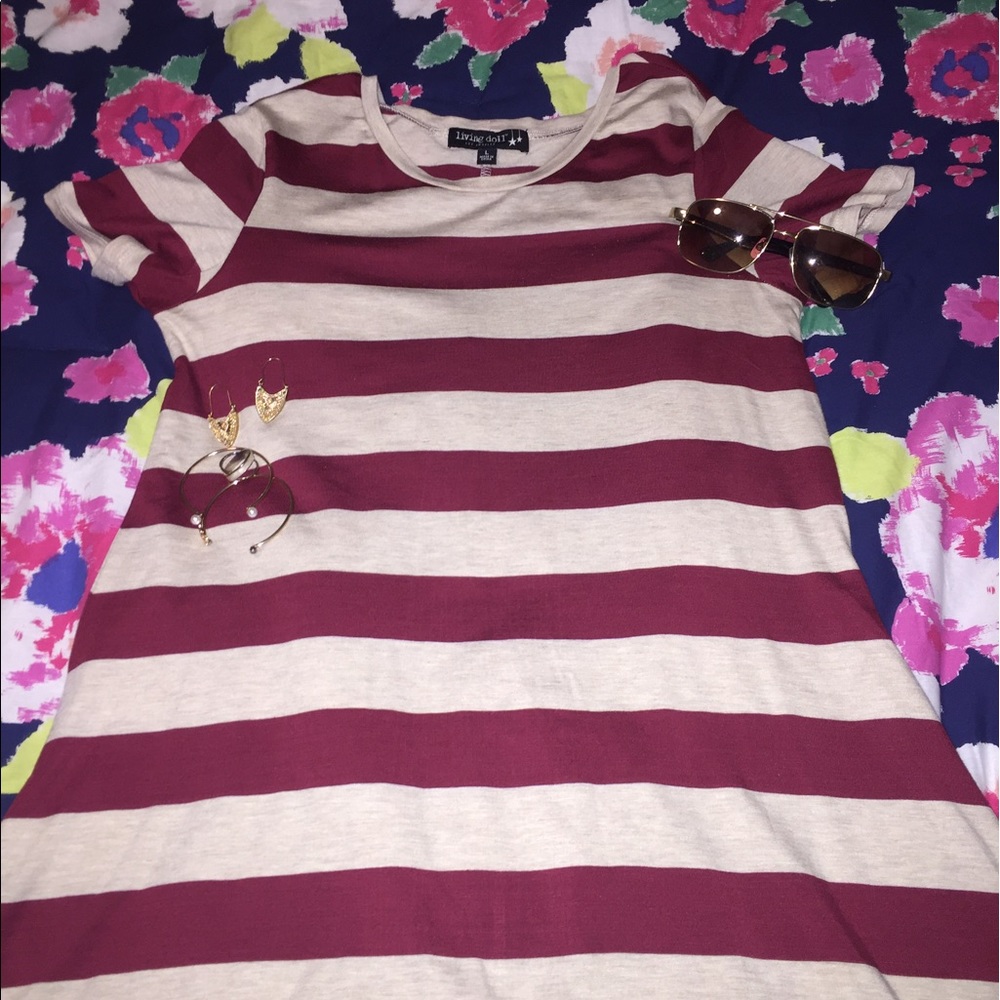 Burgundy and Cream Stripe Dress