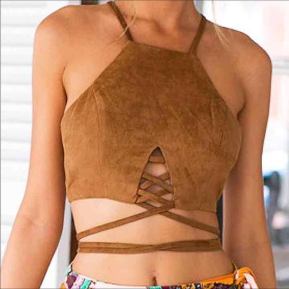 NWOT Suede Wrap Crop Top - Picture 1 of 4