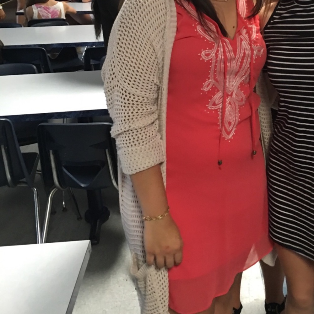 Coral dress with embroider