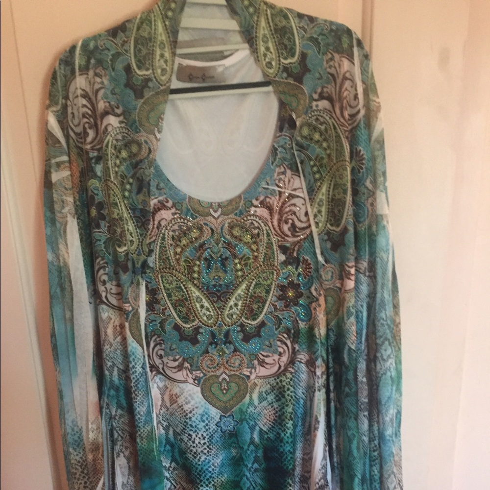 Dress with jacket soft flowy with bling sz 1X