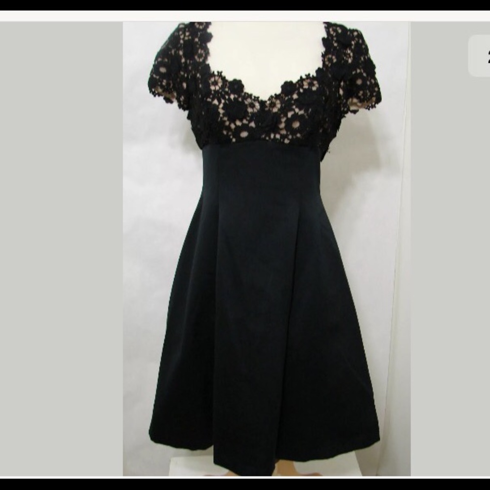 Victor Costa black Empire waist embroidered dress