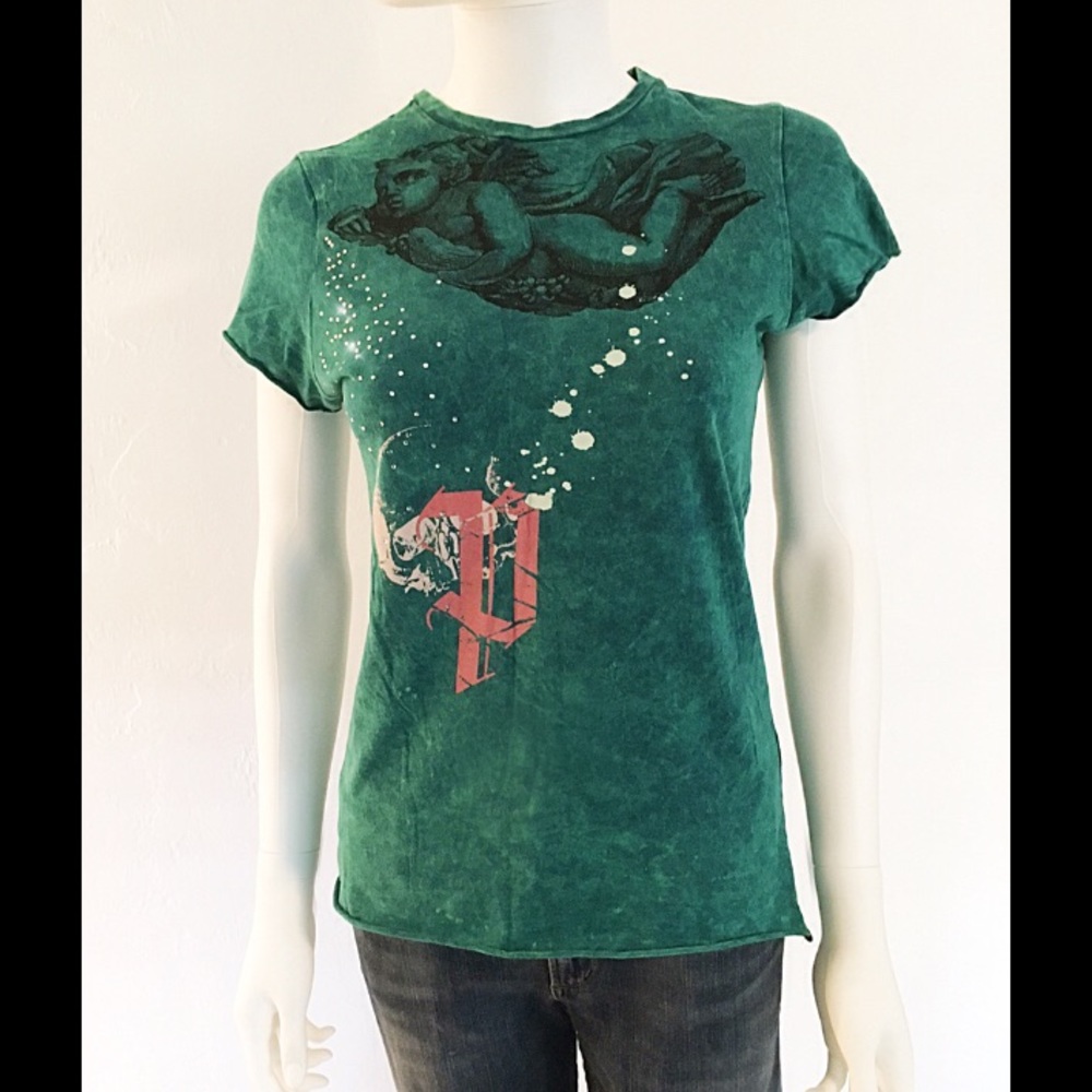 🆕Tee Top w/Graphic Antique Angel Print & Crystals
