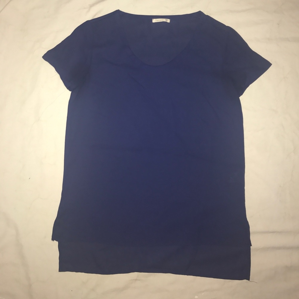 Extra Long Blue Chiffon Blouse