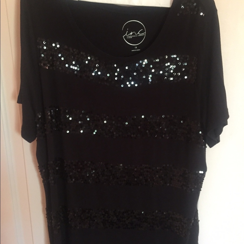 INC Black blingy striped tunic top sz 1X