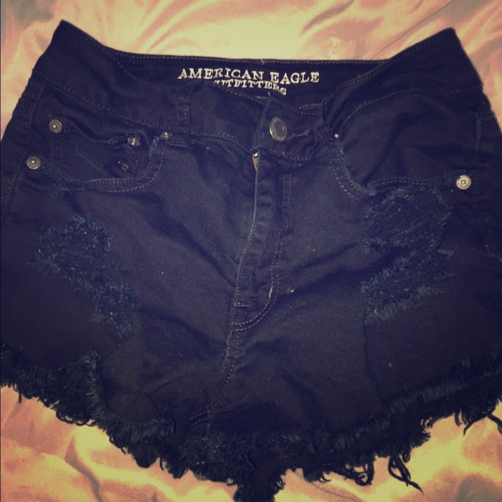 Black distressed jean shorts